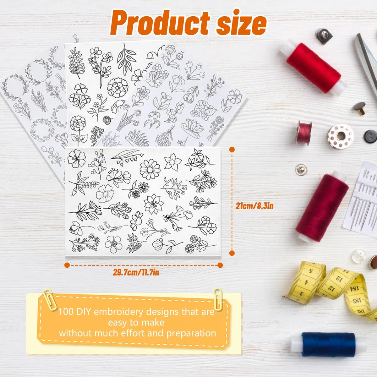 100 Stück Stickvorlagen, Stickvorlagen Wasserlöslich Sticken Vorlagen Stickvlies Wasserlöslich Vorlagen Stabilisatoren zum Handnähen, Sticken für DIY Projekte, Kleidung & Taschen Personalisieren (01)