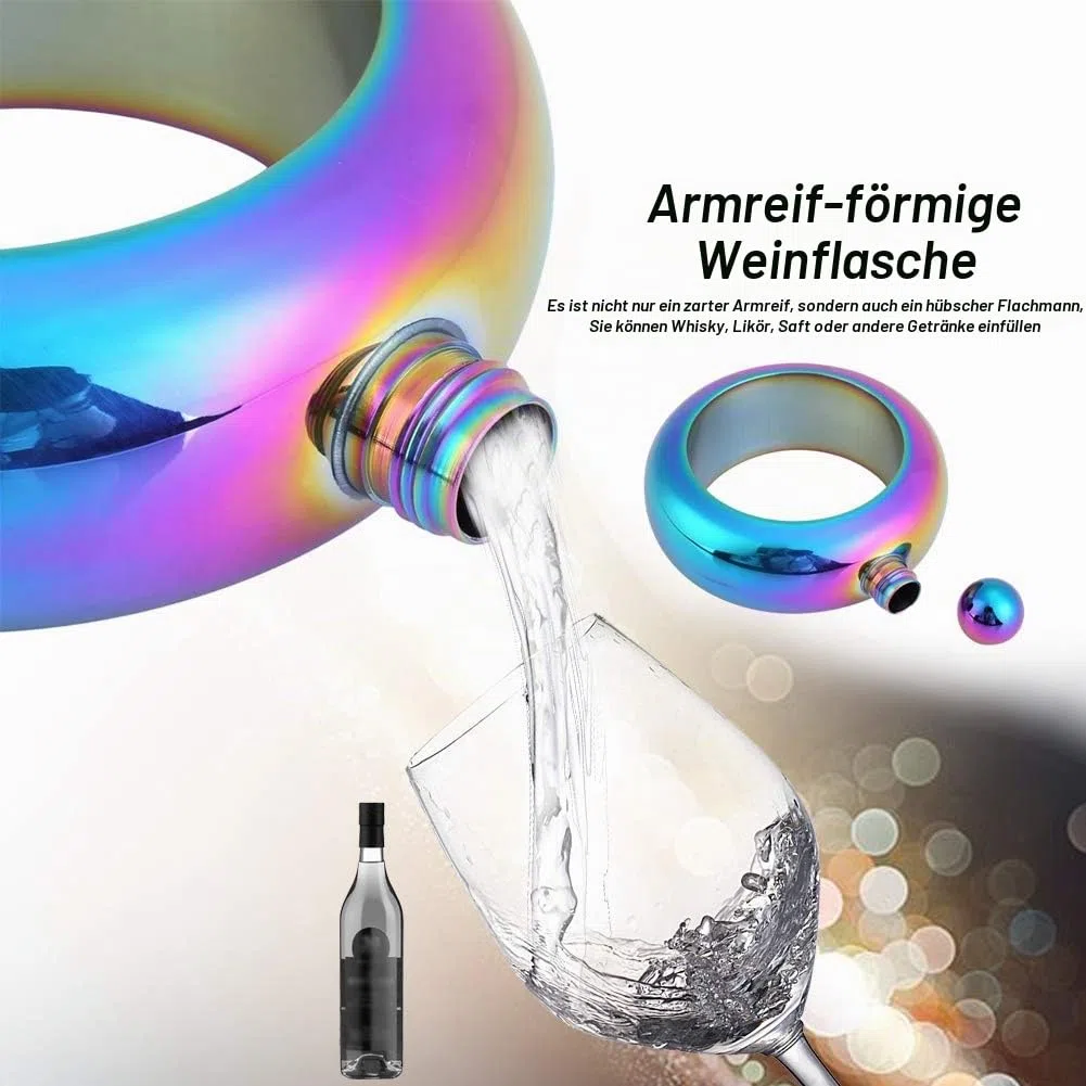 Tragbarer Armreif Flachmann, 100 ml 304 Edelstahl Taschen Whisky Armband Frauen Rund Weinflaschen mit Trichter zur für Festivals Partys Konzerte (Silber)