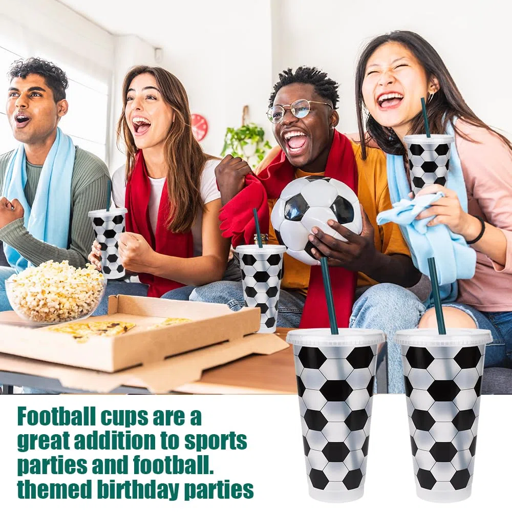 12er Set Fußball Becher 710ml/24oz mit Coperchio E Cannuccia, Bicchieri Da Calcio In Plastica, Wiederverwendbare Plastik Fussball Becher Tasse für Partys, Fans, Teamdekoration,BPA-frei