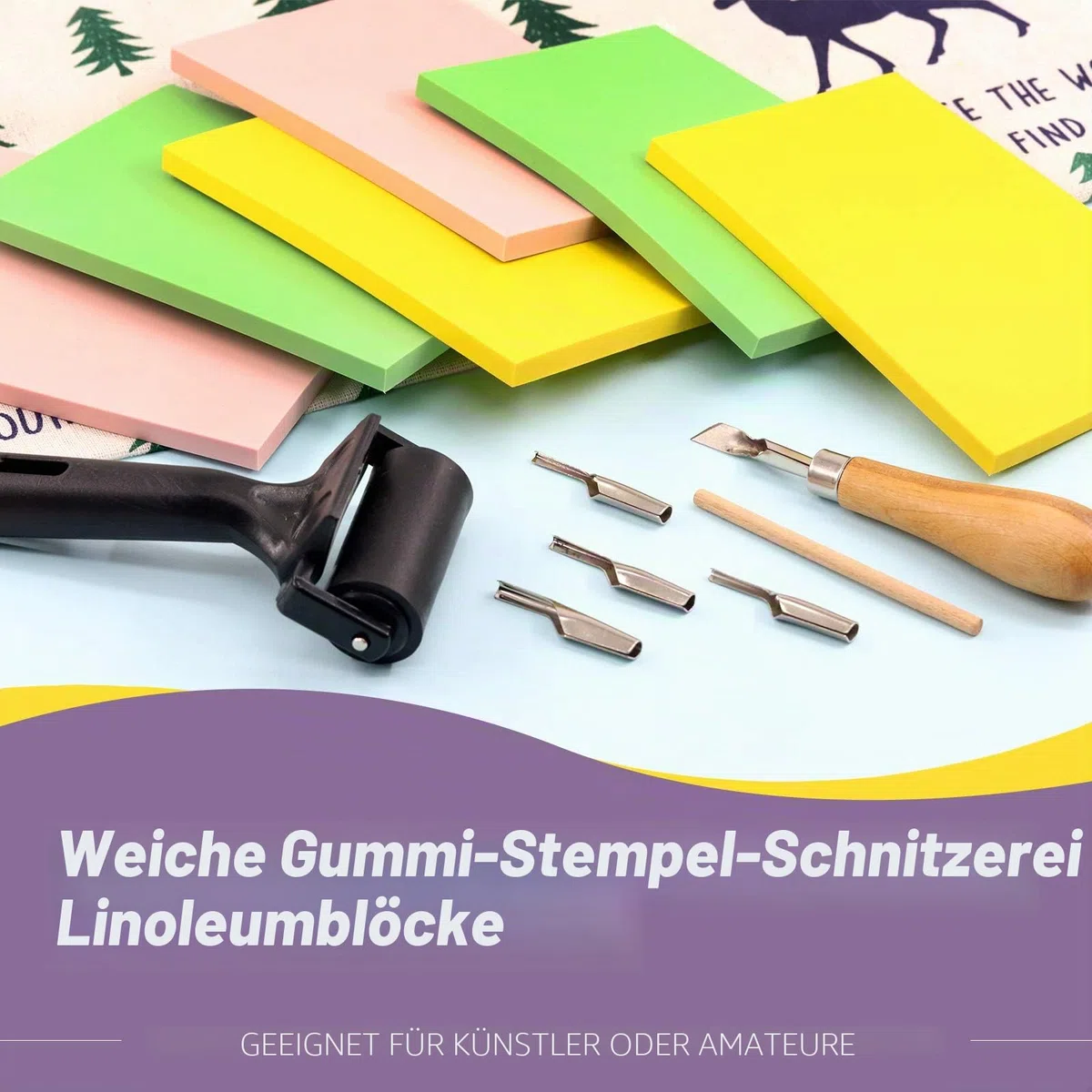 Swpeet 8 Stück Schnitzwerkzeuge aus Gummi, 6 Stück für Scrapbooking, weiche Gummistempel, Linoleumblöcke, 5 in 1 Linoleumschneider-Werkzeuge und Gummiwalze für Gummistempel, DIY-Schnitzen
