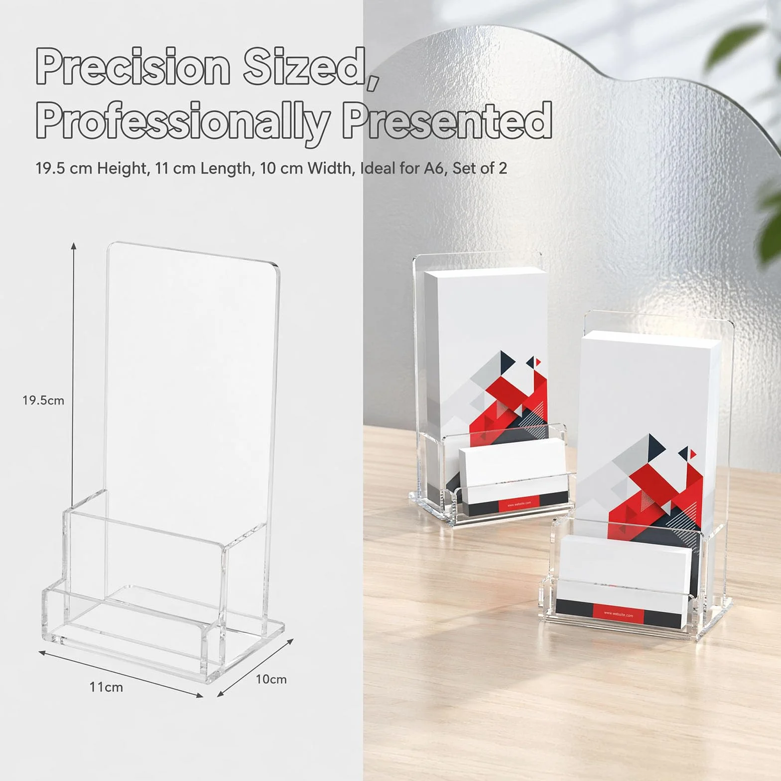2 Stück Flyerständer a6 Acryl Flyerhalter Tischaufsteller, Prospektständer Tisch Acryl mit Visitenkarten, Prospekthalter a6 Flyer Aufsteller Ständer, Broschürenhalter Prospektaufsteller Tisch | Hochtransparentes Acryl, mit Visitenkartenfach, 3 mm dick