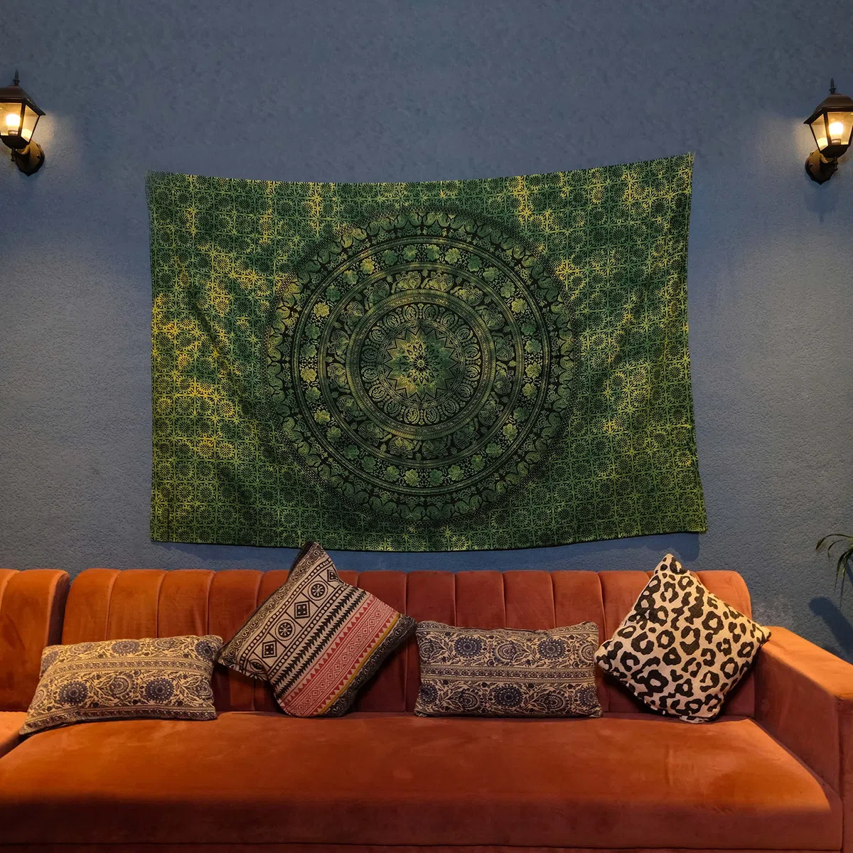 Craft Trade Mandala Grün Wandteppich Indische Wandtuch Tapestry Wandbehang Boho Wandteppiche für Heimdeko Wohnzimmer und Schlafzimmer - 137 x 213 cm