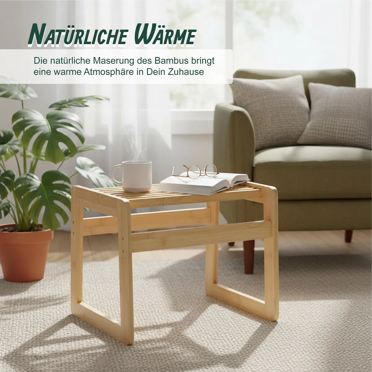 Relaxdays Badhocker, Bambus, kompakt, offene Bauweise, Saunahocker, HxBxT: 30 x 38 x 33 cm, Sitzbank Flur und Bad, Natur