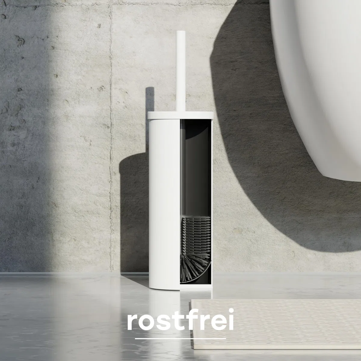 SAVEGA - Edelstahl Silikon Klobürste - Toilettenbürste mit diskretem Halter - Hochwertige WC Bürste mit Spritzschutz - Antibakterieller Bürstenhalter - Toilet Brush (Weiß)