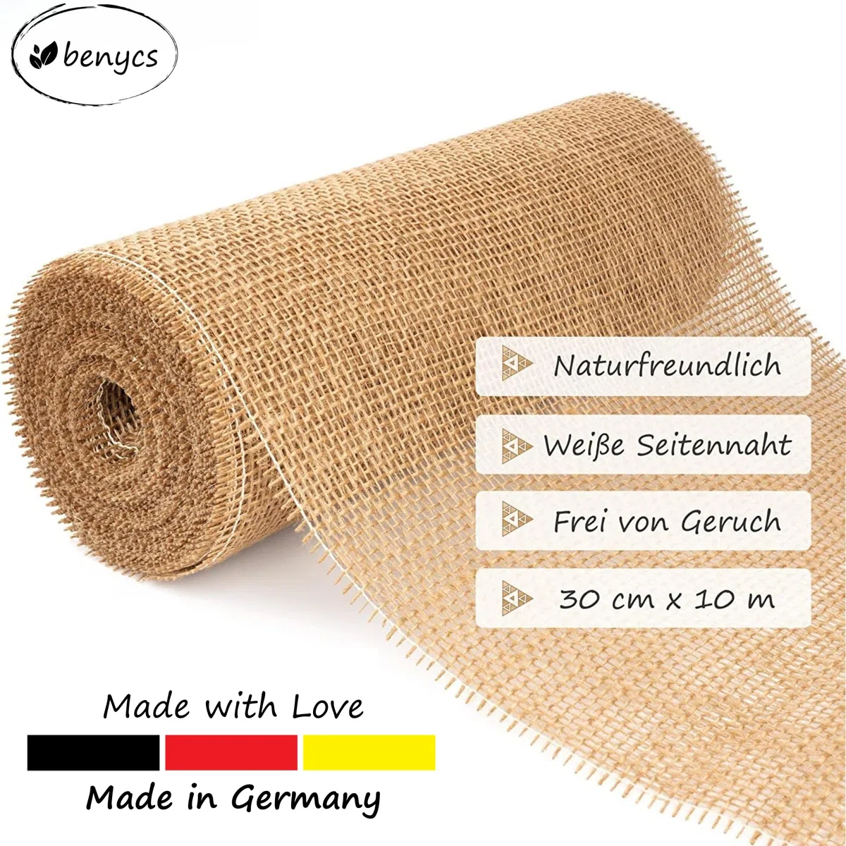 Jute Tischläufer Rolle für Tisch- und Hochzeitsdeko, Tischband aus 100% Natur Leinen-Jutestoff, 30cmx10m