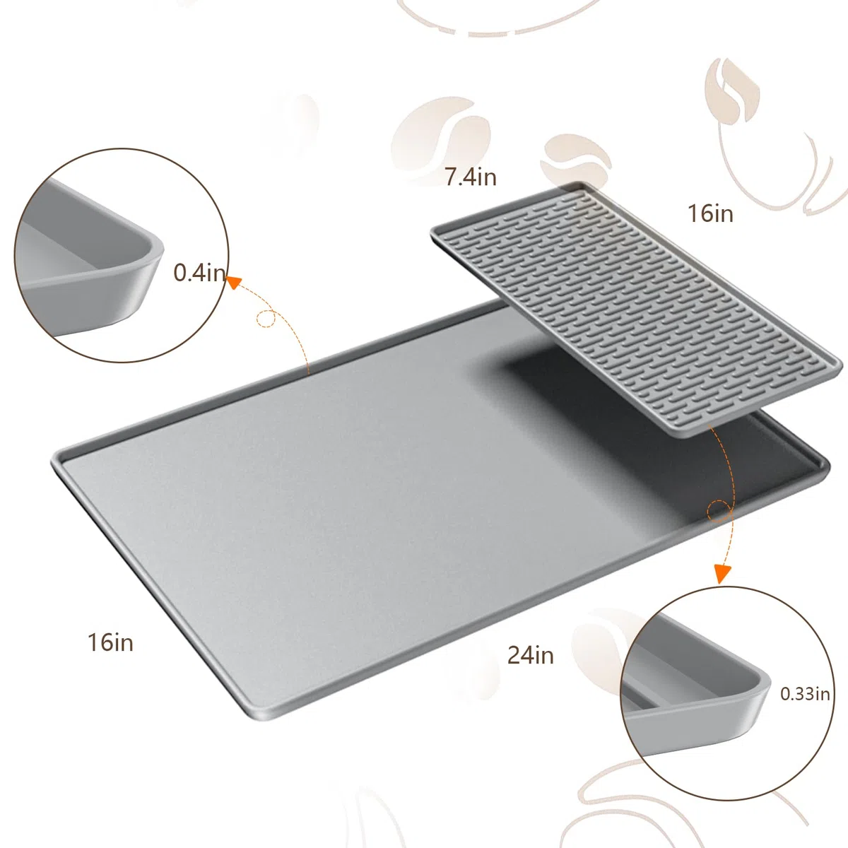 Kaffeemaschine Abtropfmatte aus Silikon, 2-in-1 Silikon Matte für Kaffeemaschine for Coffee,Hitzebeständiges Rutschfeste,leicht zu reinigen Trockenmatte für Kaffeemaschine, Küche(Grau, 60 x 40 cm)