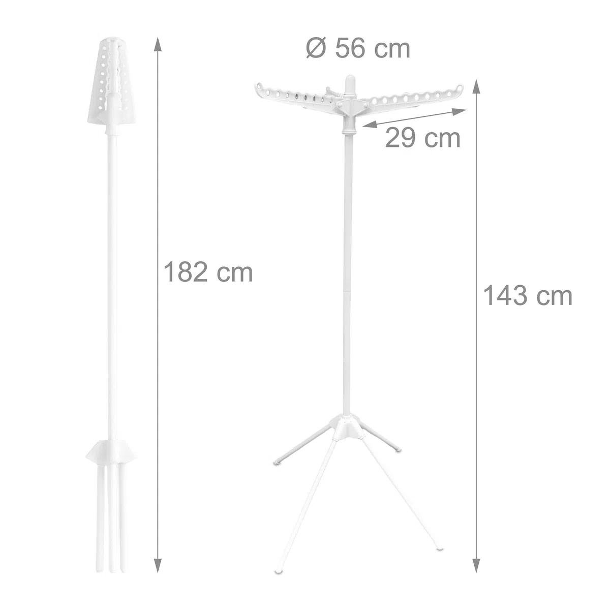 Relaxdays Bügelwäscheständer, für 27 Bügel, klappbar, belastbar bis 15 kg, Wäschestandtrockner, HxD:143x56 cm, weiß