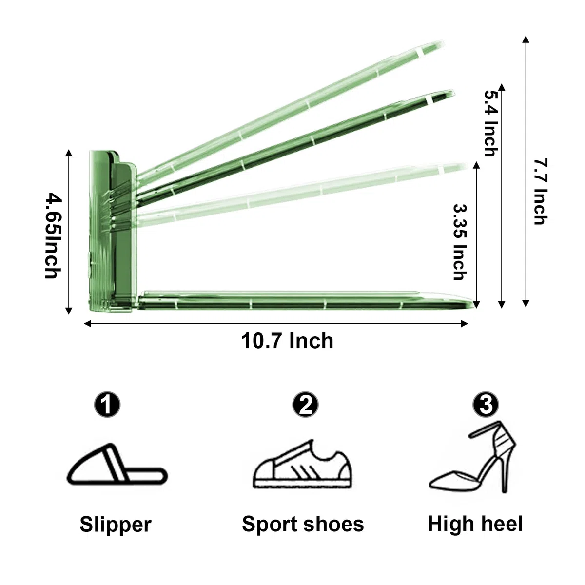 Platzsparender Schuhstapler Verstellbares Schuhregal 10PACK Rutschfester Schuhhalter Stapler Schuhregale Aufbewahrungslösungen Platzsparer für Schuhe (Grün10)