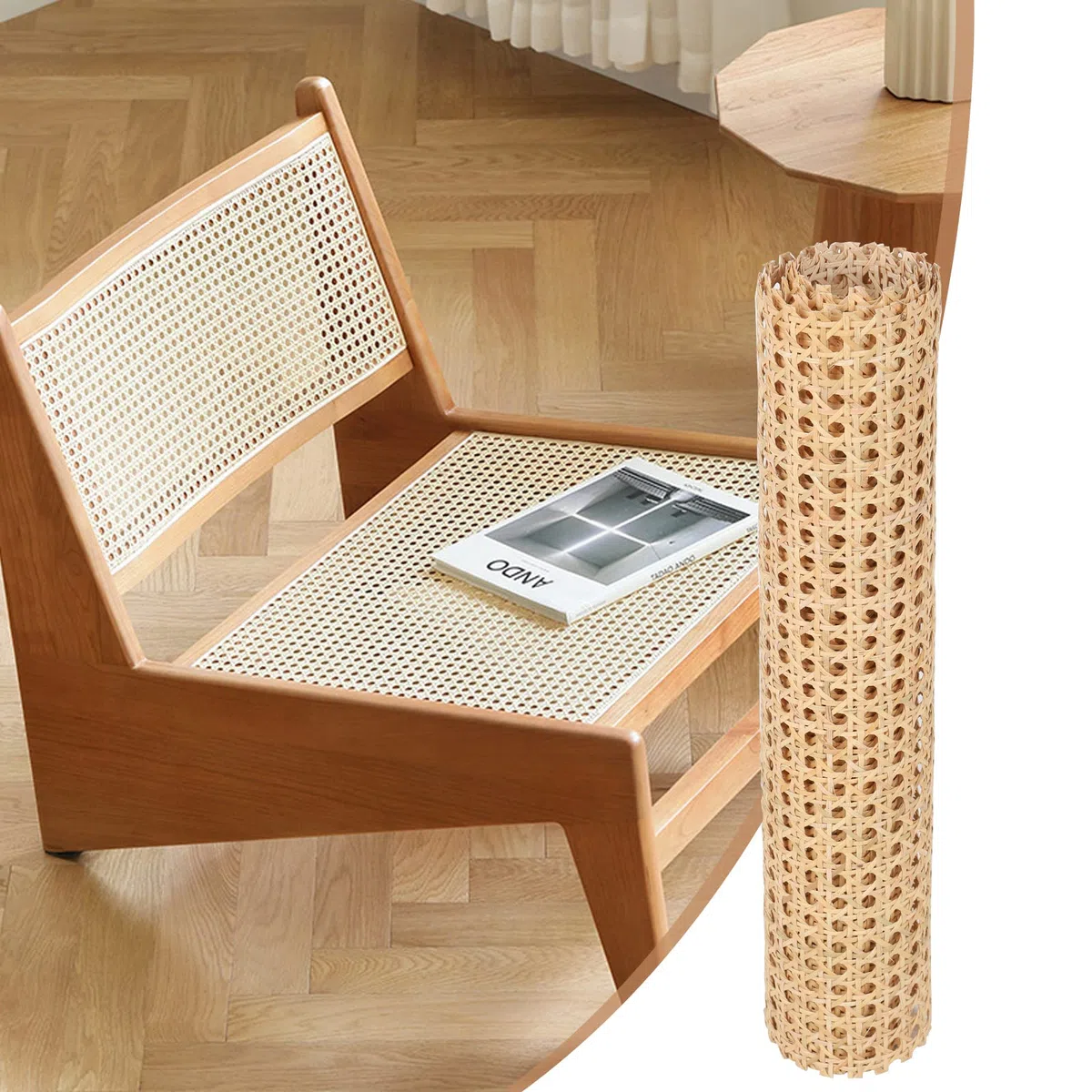 Rattan-Netz-Rolle, Rattan-Gurtbandrolle, PE Rattan-DIY-Projekte und -Dekorationen, Lampenschirme für Heimdekoration, Ständer, Schränke, Schiebewände, Heizkörper (Holzfarbe, 200 x 40cm)