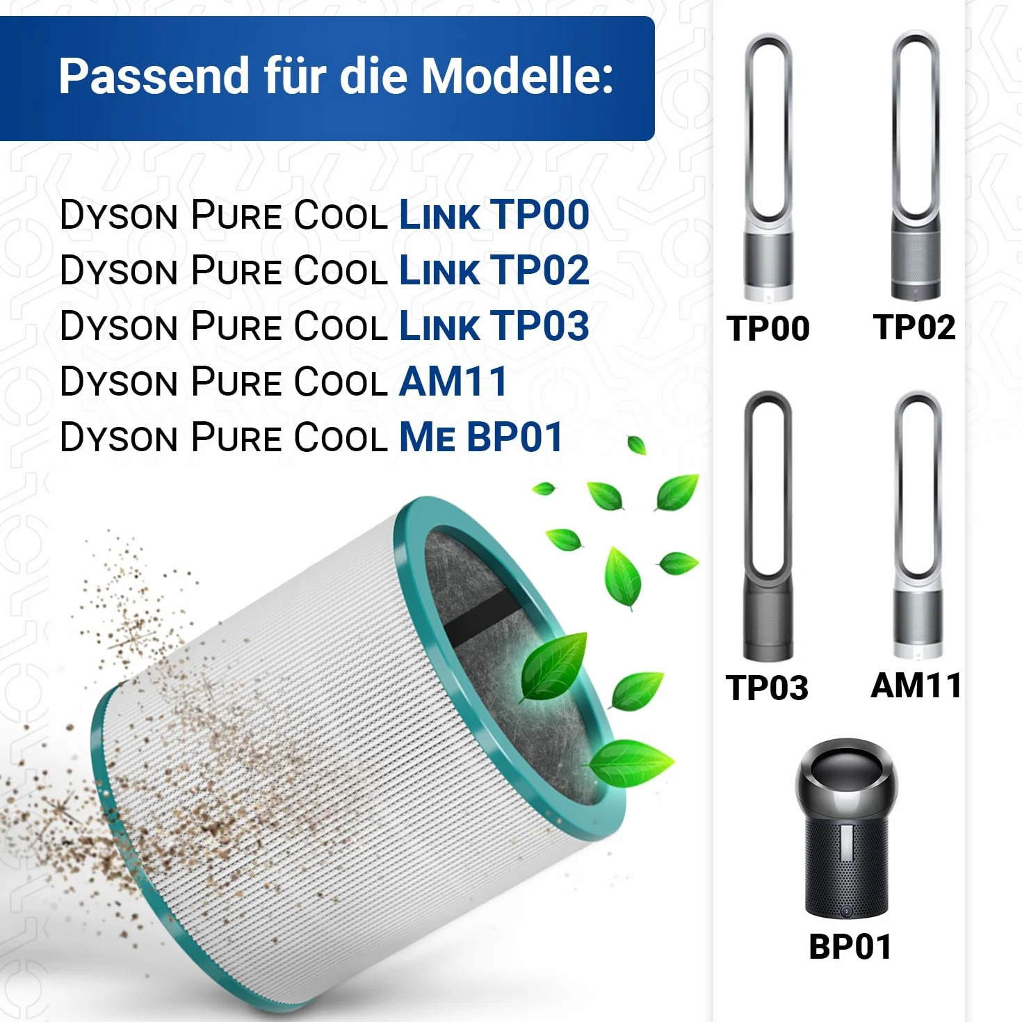 VIOKS HEPA-Filter Ersatz für Dysоn Luftfilter 967089-17 968126-03 Pure Cool Link - Ersatzluftfilter Ersatzfilter Aktivkohle Luftfilter für TP02 TP03 TP00 AM11 BP01 Turmventilator Tower-Luftreiniger