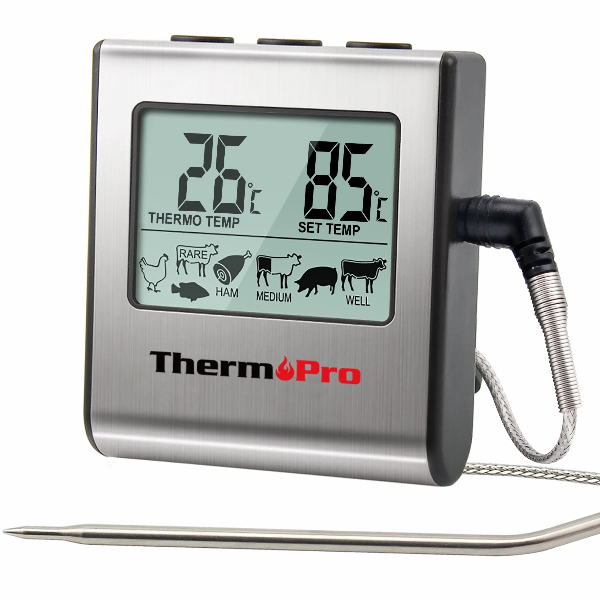 ThermoPro TP16 Digitales Bratenthermometer Ofenthermometer Fleischthermometer Grillthermometer Küchen Thermometer mit Timer für BBQ, Grill, Smoker