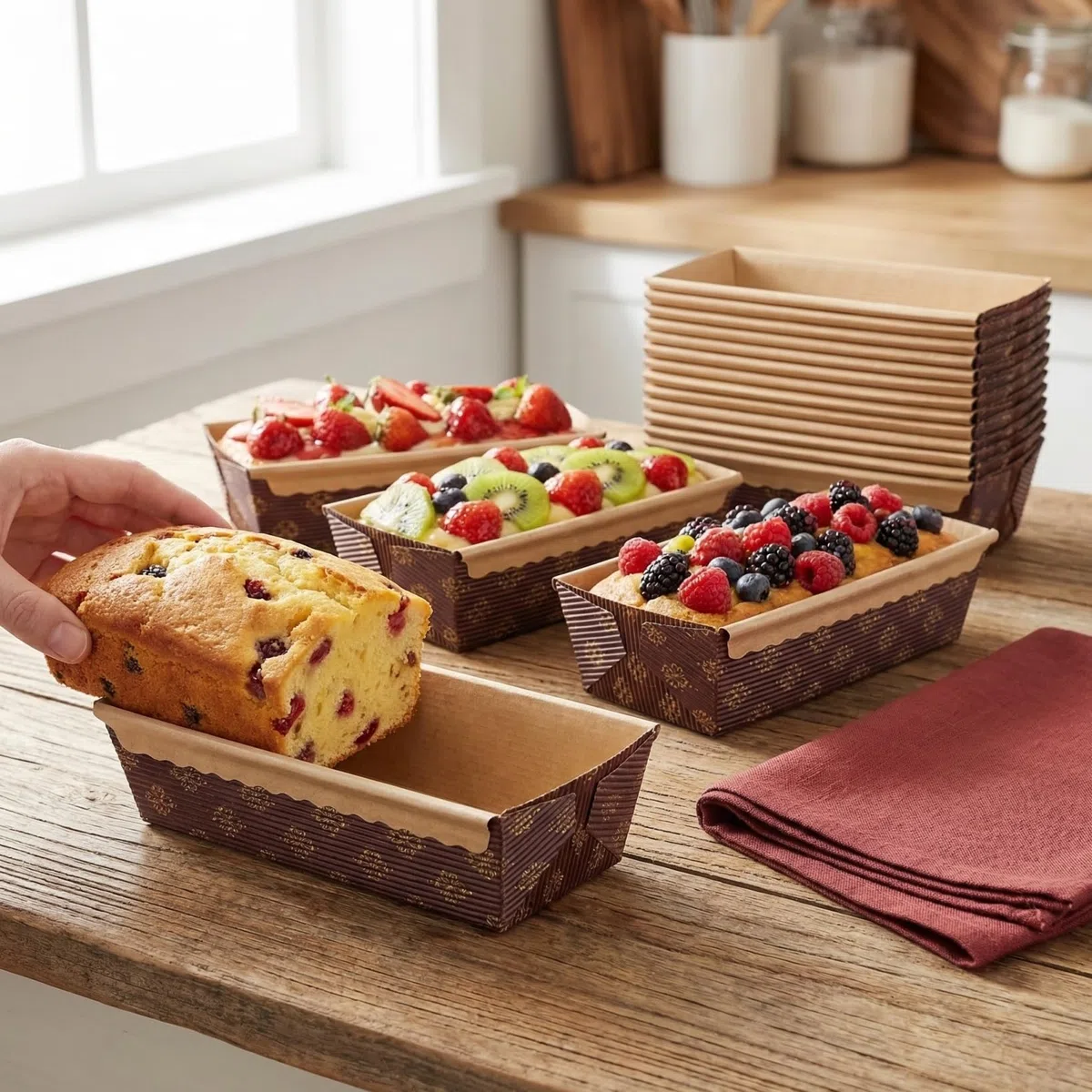 25 Stück Teiliges Rechteckige Papier backformen aus Hochwertigem Hitzebeständigem Papier Einweg kuchenformen für Brot Kuchen und Muffins Stapelbar für Zuhause Bäckerei und