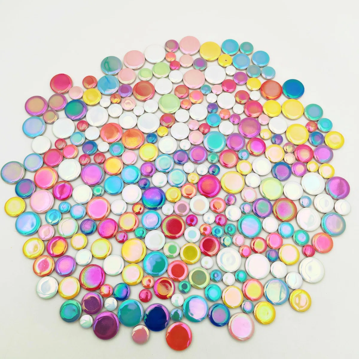 Schillernde runde Keramik-Mosaikfliesen, 500 g, kreisförmige Mosaikfliesen in 4 verschiedenen Größen, für Blumentöpfe, Vasen, Tassen, Gartendekoration, Heimwerkerbedarf