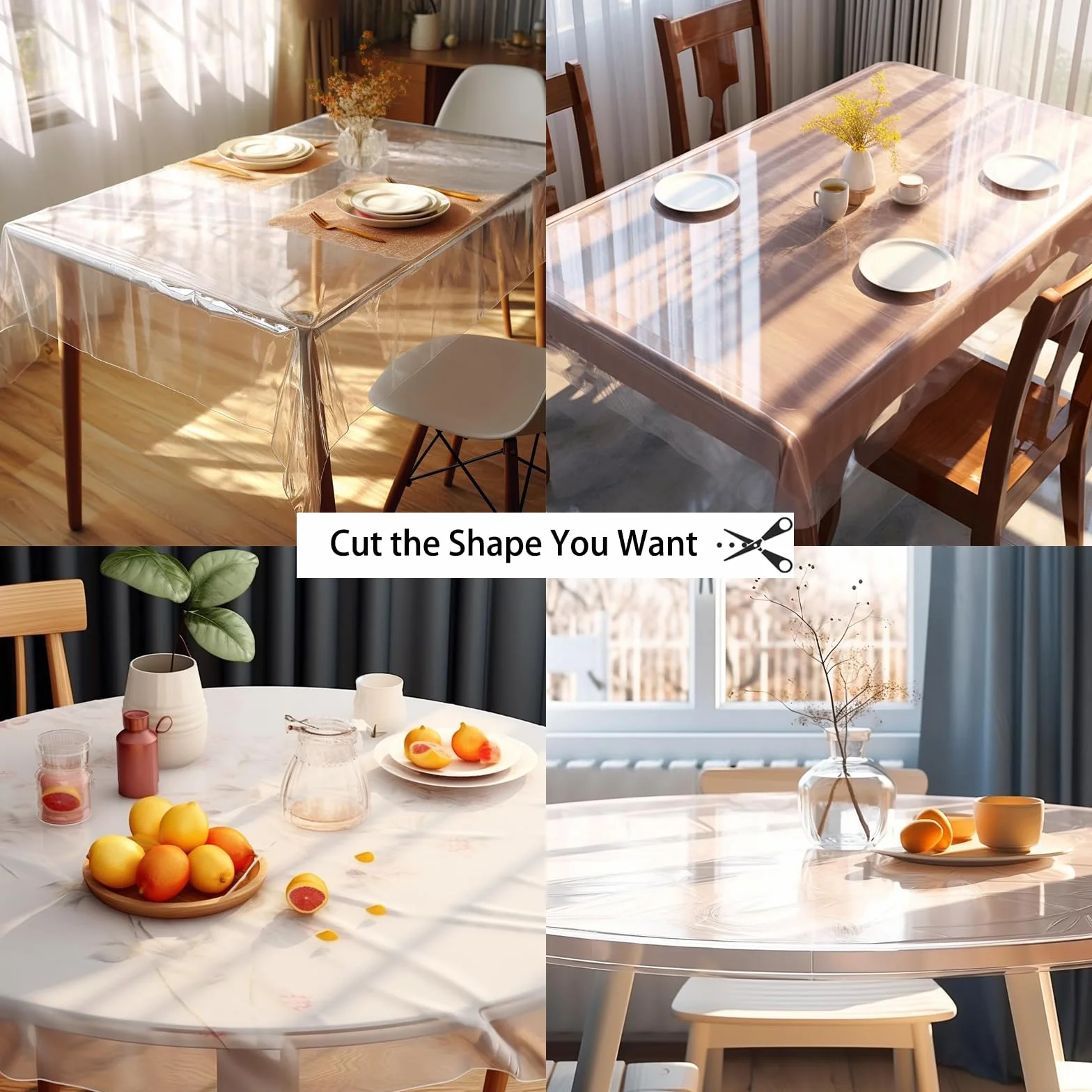 Durchsichtige Tischdecke Abwaschbar, 160cm Rund Tischfolie Durchsichtig PVC 0.13mm Stark Tischdecke Transparent Plastik Klarsichtfolie Wasserdicht Fettdicht Tischschutzfolie für Hochzeiten