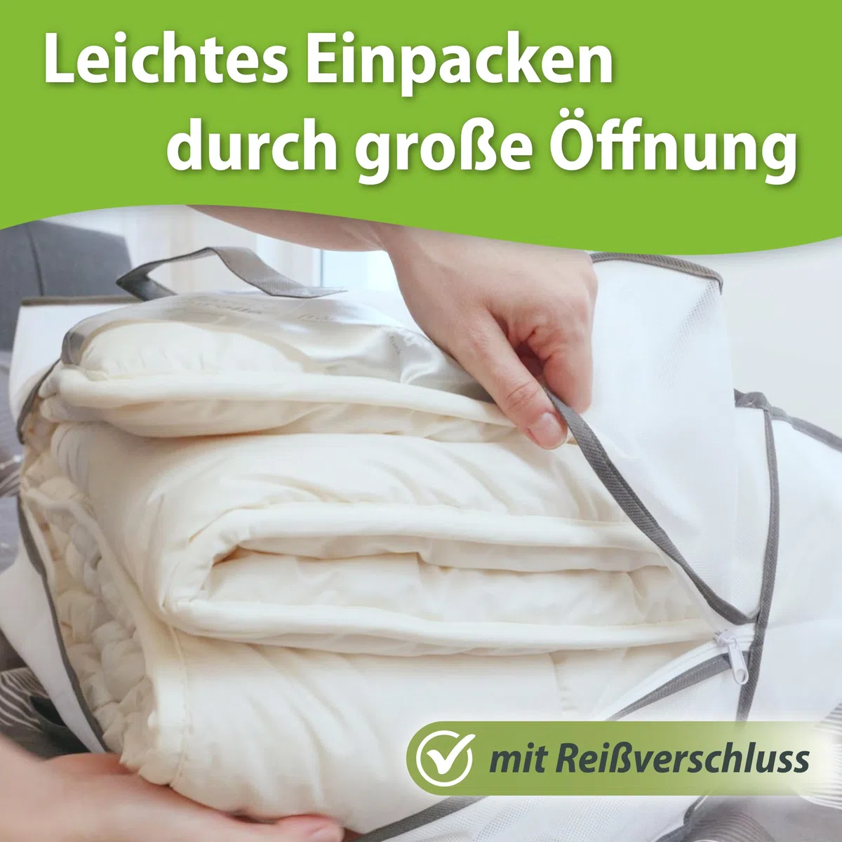 franknatur 2x Aufbewahrungstasche für Bettdecken - Tasche Aufbewahrung Bettwäsche Weiß