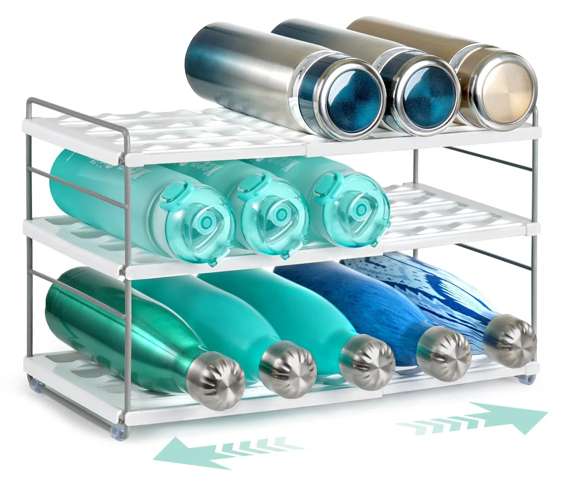 JUPELI Flaschen Organizer verstellbar – Flaschenhalter & Flaschenregal für Wasserflaschen, Thermosflaschen –Weinregale, Flaschenaufbewahrung für Kühlschrank, Küche & Schrank