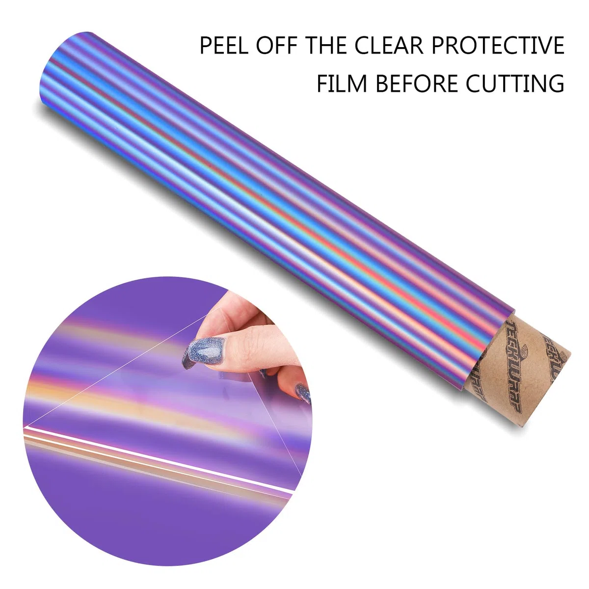 TECKWRAP Holografisches Chrom, blasenfrei, selbstklebendes Vinyl, permanent, holografisches Vinyl mit Luftkanälen, 0,3 m x 1,5 m, für DIY-Aufkleber, Lila
