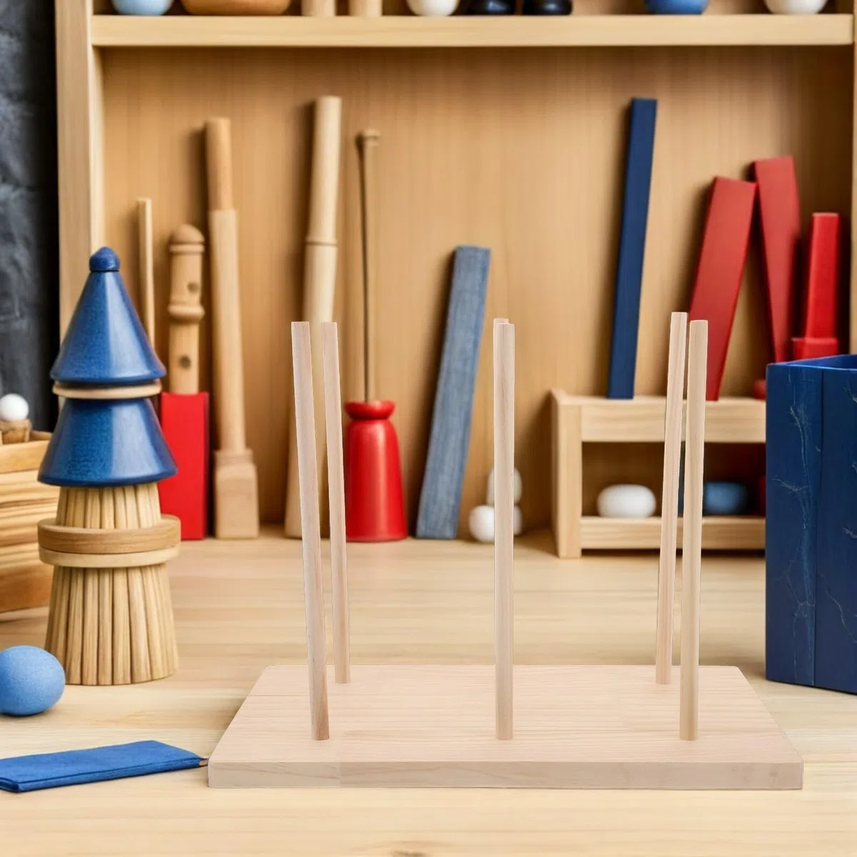 HEMOTON Holz Puppenständer für 6 Handpuppen Stabiler Fingerpuppen Organizer Platzsparend und Stoßfest Puppenhalter für Klassenzimmer Kindergarten und Zuhause