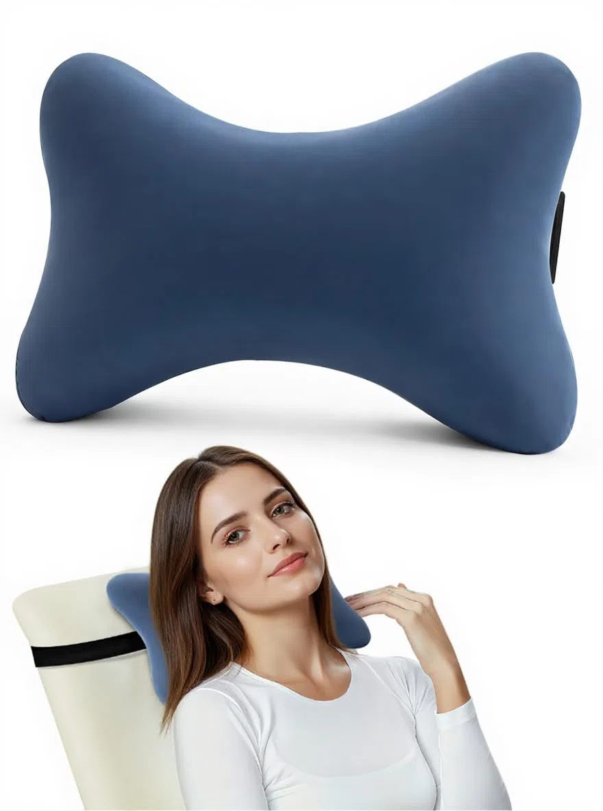 Nackenkissen Sessel aus Memory Foam mit Flexiblen Bändern, Ideal für Bürostuhl, Gartenstühle, Autositze (Dunkelgrau)