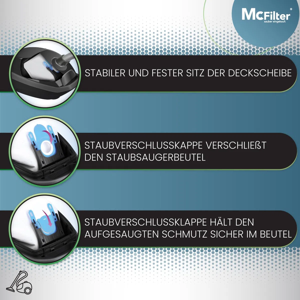 McFilter I 16 Staubsaugerbeutel kompatibel mit Siemens Typ G All VZ41FGALL / VZ16GALL Serie VS06 Q2.0 Q3.0 Q5.0 Q8.0 VSQ5 VSQ8 Z 2.0 Z 3.0 Z 5.0 Z 7.0 synchropower I mit Staubverschluss I inkl. Filter