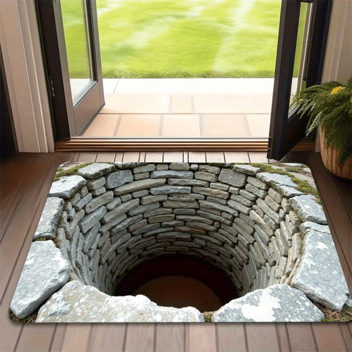 3D Teppich Optische Täuschung Loch Fußmatte Lustig, Teppich 3D Effekt Fußmatte Endloser Abgrund Grünzeug Muster Für Boden Eingang Türmatte Innen Draußen
