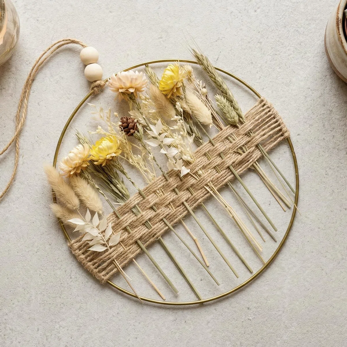 Trockenblumenkranz, 25 * 25cm Türkranz Deko, DIY Natur Trockenblumenkranz Ring, Frühlingskranz Sommerkranz Girlande Homedeko Hochzeitsdeko, Tür Wand Dekoration