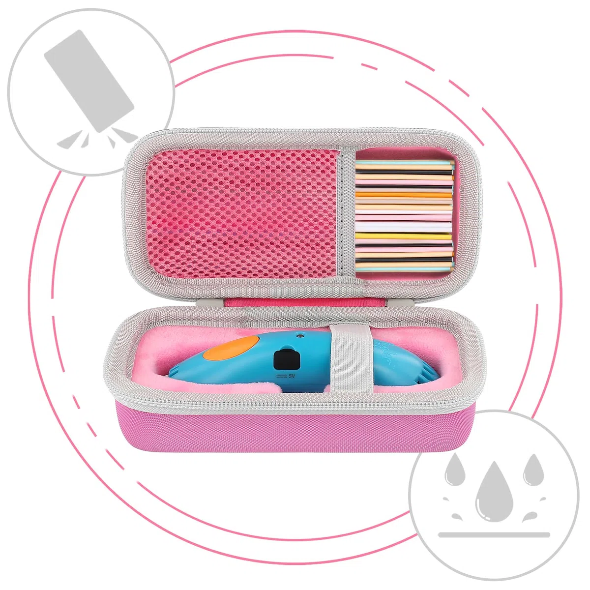 Aenllosi Aufbewahrungsetui kompatibel mit 3Doodler Start+ Essentials (2024) 3D-Stift-Set für Kinder, Aufbewahrungs-Netztaschen-Halter für 3D Stift Filament und USB-Kabel (nur Etui, Rosa)
