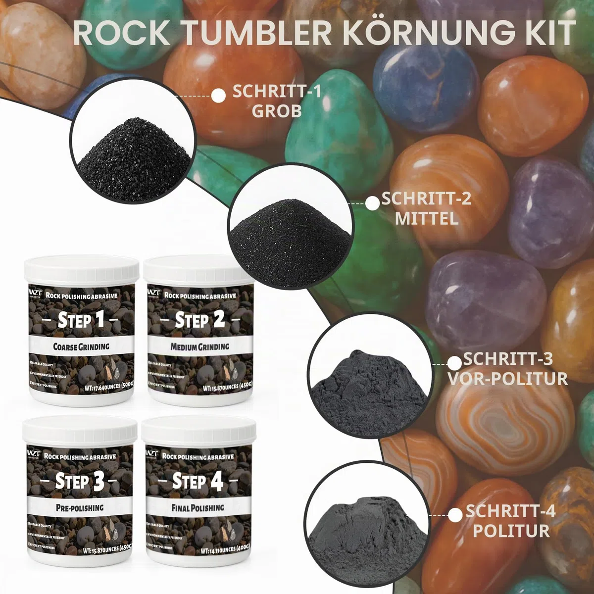 Professionelle Stein-Kornung, 2 kg fur Hochglanz-Polieren, entfernt Unebenheiten und alattet Oberflachen, funktioniert mit jedem Becher, ideal fur wissenschaftliche Kits und Heimwerker
