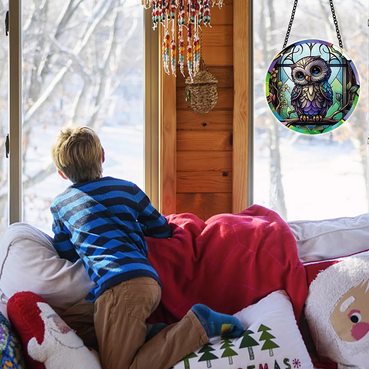 Eule Weihnachtsschmuck Acryl Fenster zum Aufhängen – Niedliche Baby-Eulen-Geschenk für Eulenliebhaber, Tierthema, Halloween, Weihnachten, Herbstdekoration für den Innen- und Außenbereich, Garten