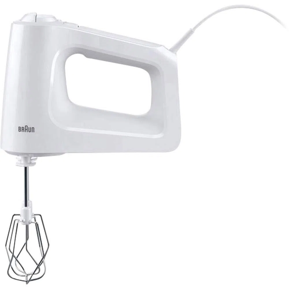 Braun MultiMix 3 HM 3000 Handmixer – Handrührgerät mit 5 Geschwindigkeitsstufen & Turbo-Funktion, inkl. Schneebesen und Knethaken, 450 Watt, weiß