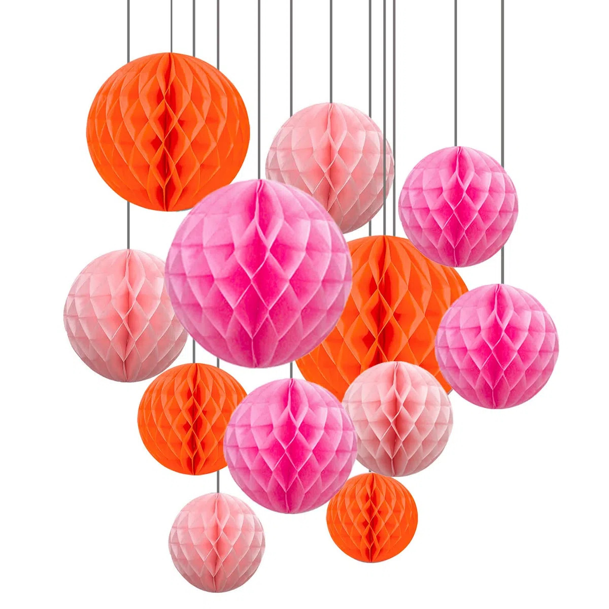ZYOOO 12pcs Seidenpapier Wabenkugeln, 15/25cm Aufhängen papier Wabenbälle für Geburtstag, Hochzeit, Verlobung, Feiertage, Herbst Dekorationen (Rosa,Orange)
