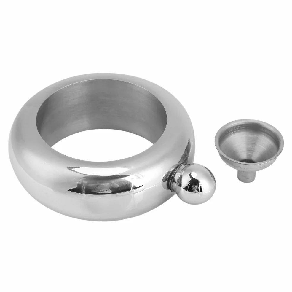 Tragbarer Armreif Flachmann, 100 ml 304 Edelstahl Taschen Whisky Armband Frauen Rund Weinflaschen mit Trichter zur für Festivals Partys Konzerte (Silber)