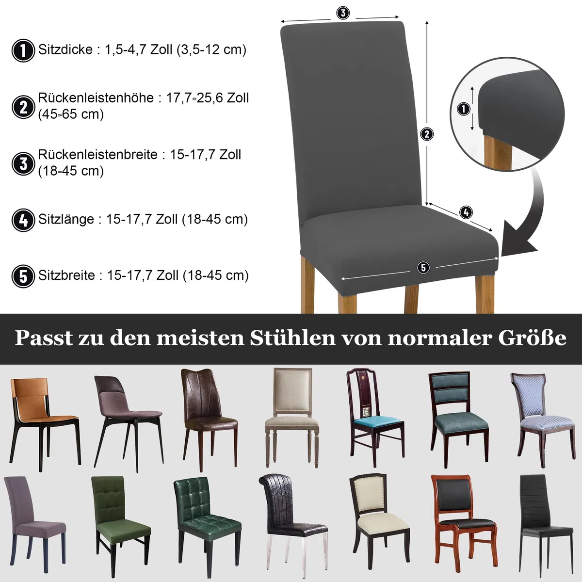 Stuhlhussen Stretch Stuhlbezug Set 4 Stück, elastische abnehmbare waschbare Stuhlhusse für Esszimmerstuhl, Schwingstuhl, Schaukelstuhl, Küche, Wohnzimmer, Büro, Hotel, Restaurant, Bankett
