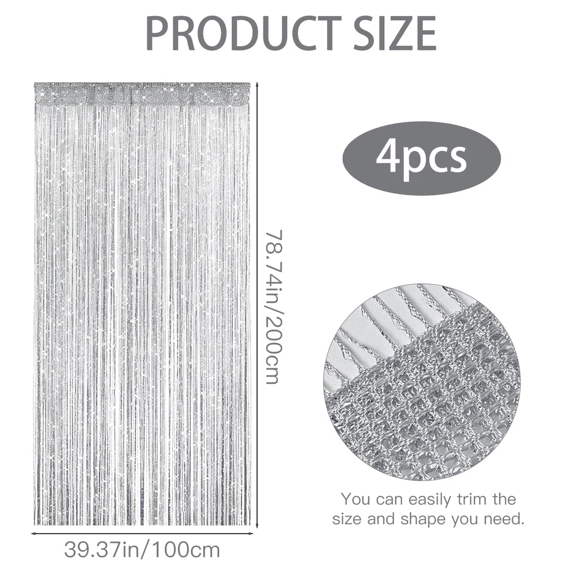 4 Stück Fadenvorhang Türvorhang 100x200cm, Glitzer Perlenvorhang Raumteiler Fensterdekoration für Hochzeit Party Dekoration