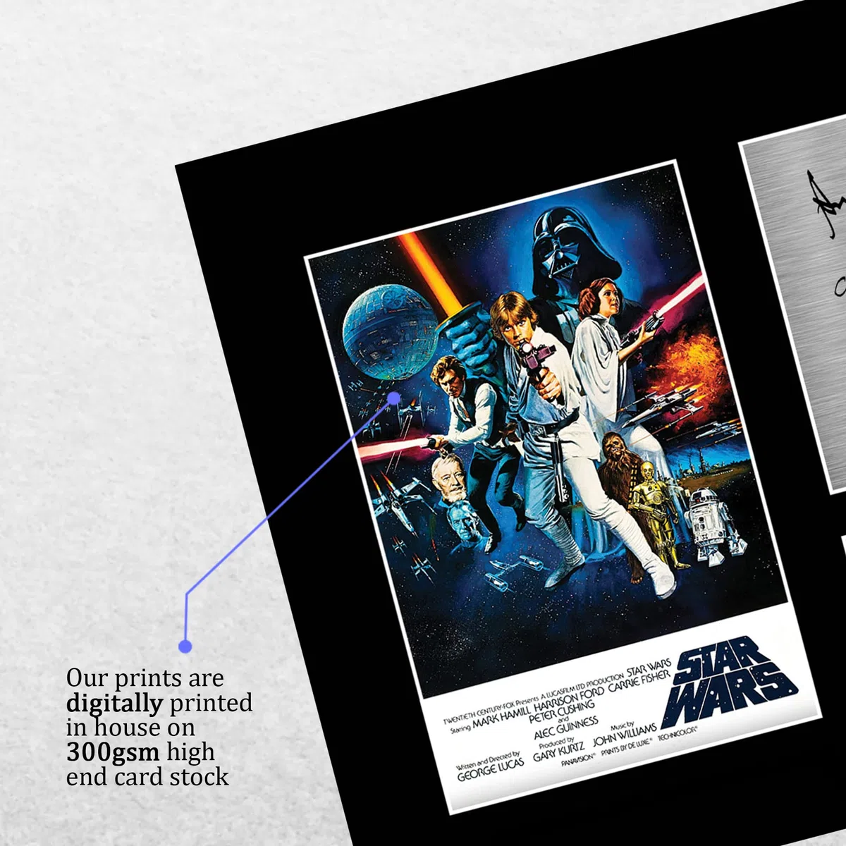 HWC Trading A4 Star Wars New Hope Cast Mark Hamill, Carrie Fisher, Harrison Ford Geschenke Geducktes Signiertes Autogramm Foto für Fans von Film Memorabilien - A4