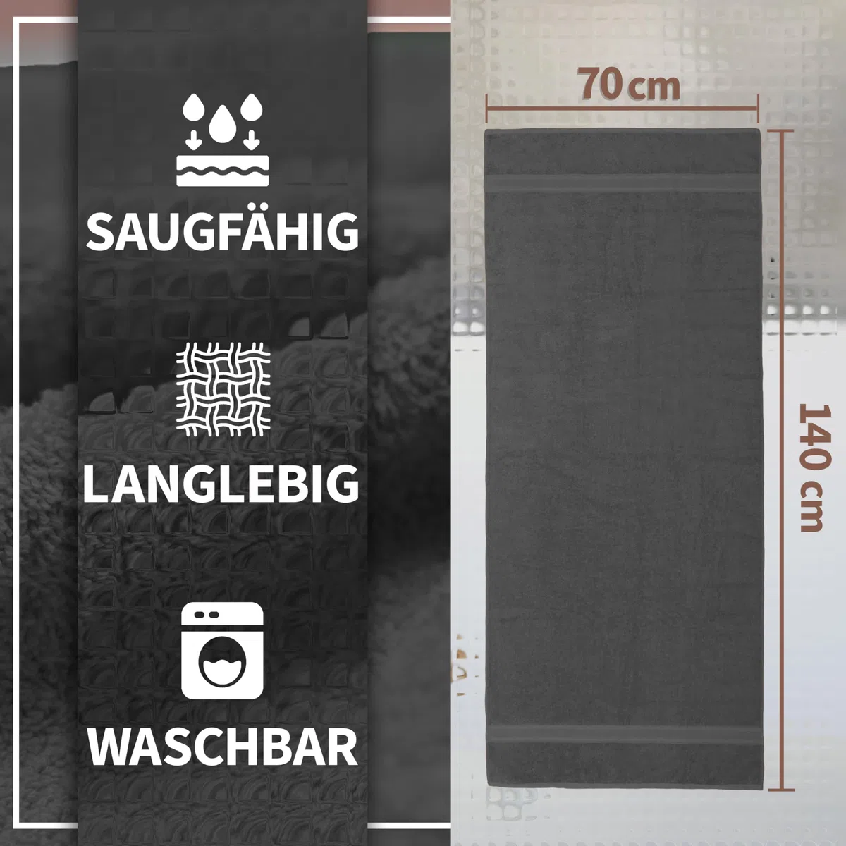 NatureMark 2er Pack DUSCHTÜCHER Premium Qualität 70x140cm DUSCHTUCH Dusch-Handtuch Doppelpack Farbe: Anthrazit grau