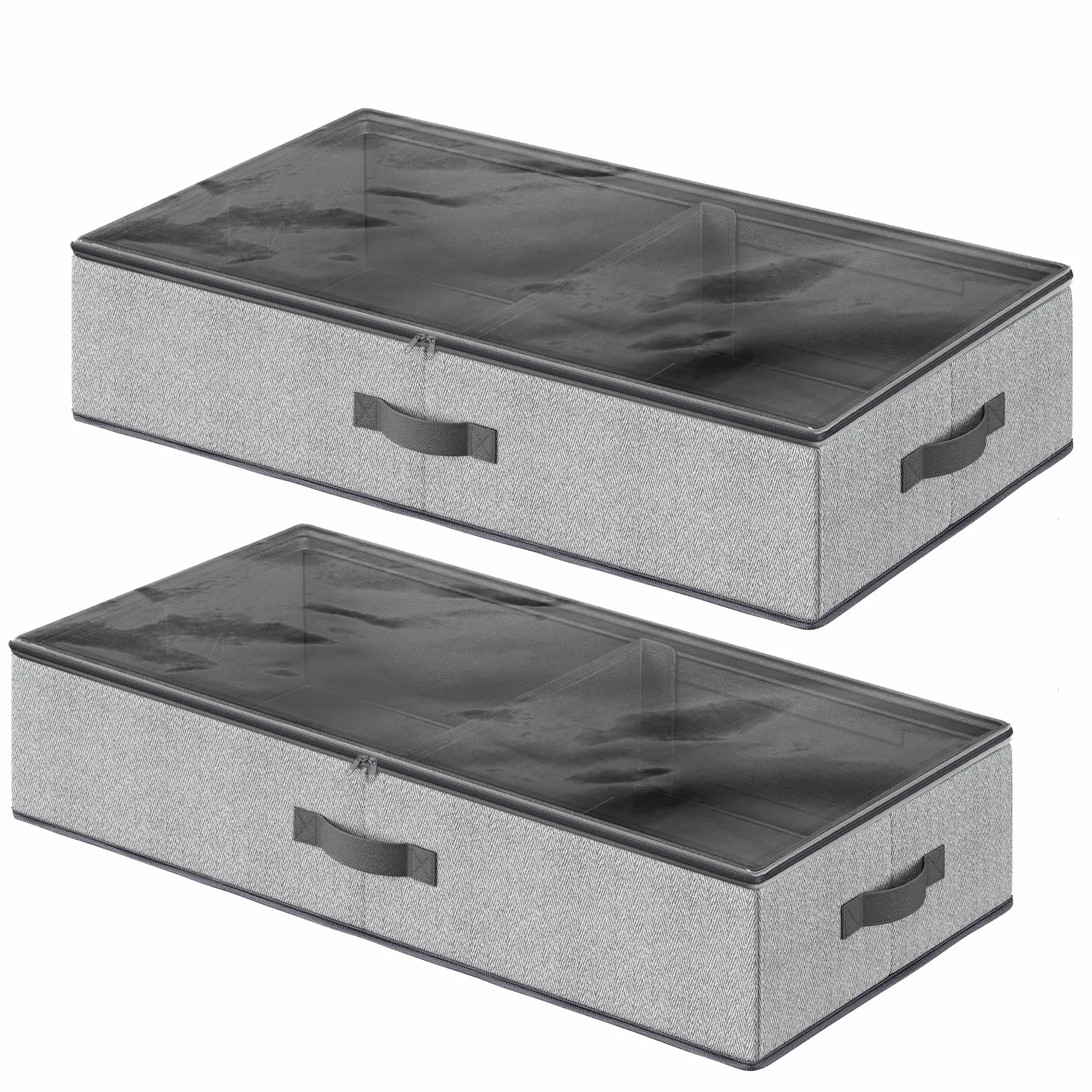 SONGMICS Unterbettkommode, 2er Set, Unterbett Aufbewahrungsbox mit Sichtfenster, Faltbarer Organizer, unter dem Bett oder auf dem Schrank, Vliesstoff, platzsparend, grau RUB002G01