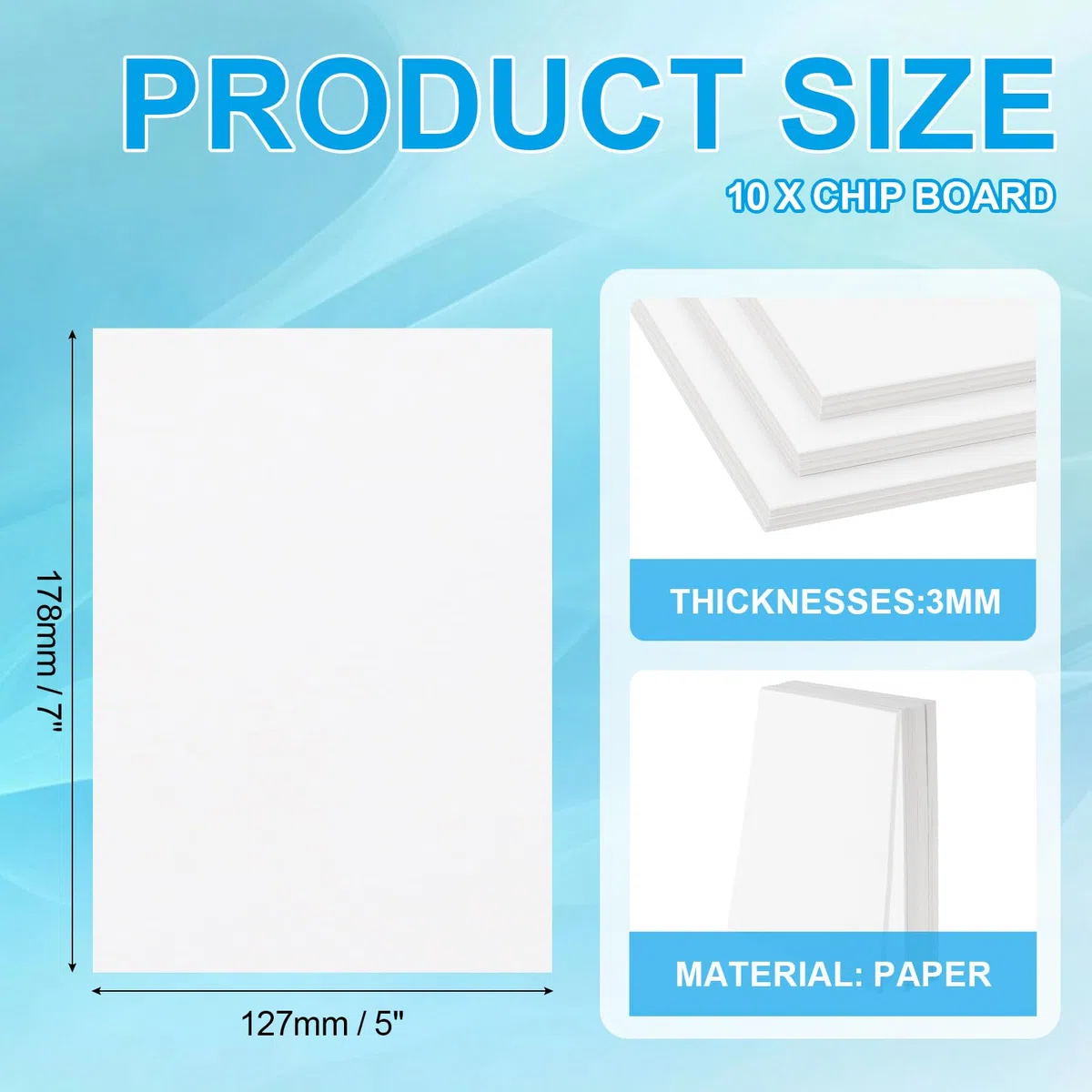 PATIKIL 7x5x0.12" Spanplattensheets, 10 Stück 120PT Dickes Buchbinderplatte Stabiles Buchbindematerial für Buchumschlag, Weiß