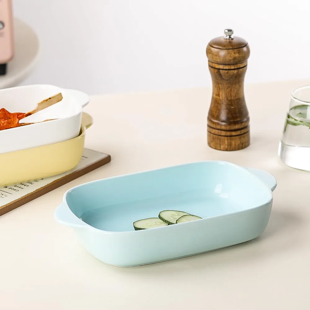Auflaufform Klein Rechteckig aus Keramik – Lasagne Auflaufform für 1 Person – Backform Rechteckig und Ofenform Mini – Ofenfest für Mikrowelle und Backofen – Ideal für Auflauf und Gratin – Blau