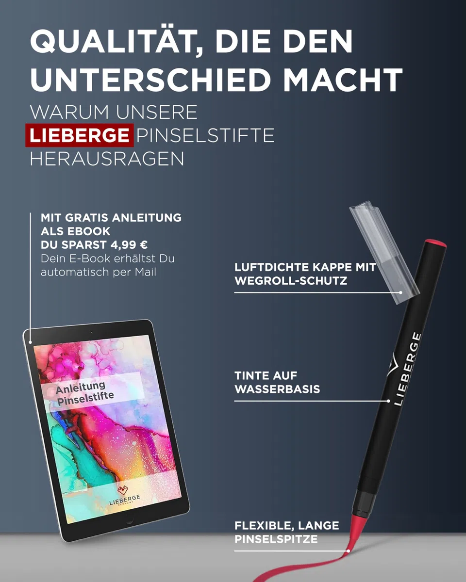 LIEBERGE Pinselstifte Premium-Set - 24 Aquarellfarben + 2 Wassertankpinsel - Brush Pen mit flexibler Pinselspitze für Aquarell, Hand Lettering, Bullet Journal, Kalligraphie