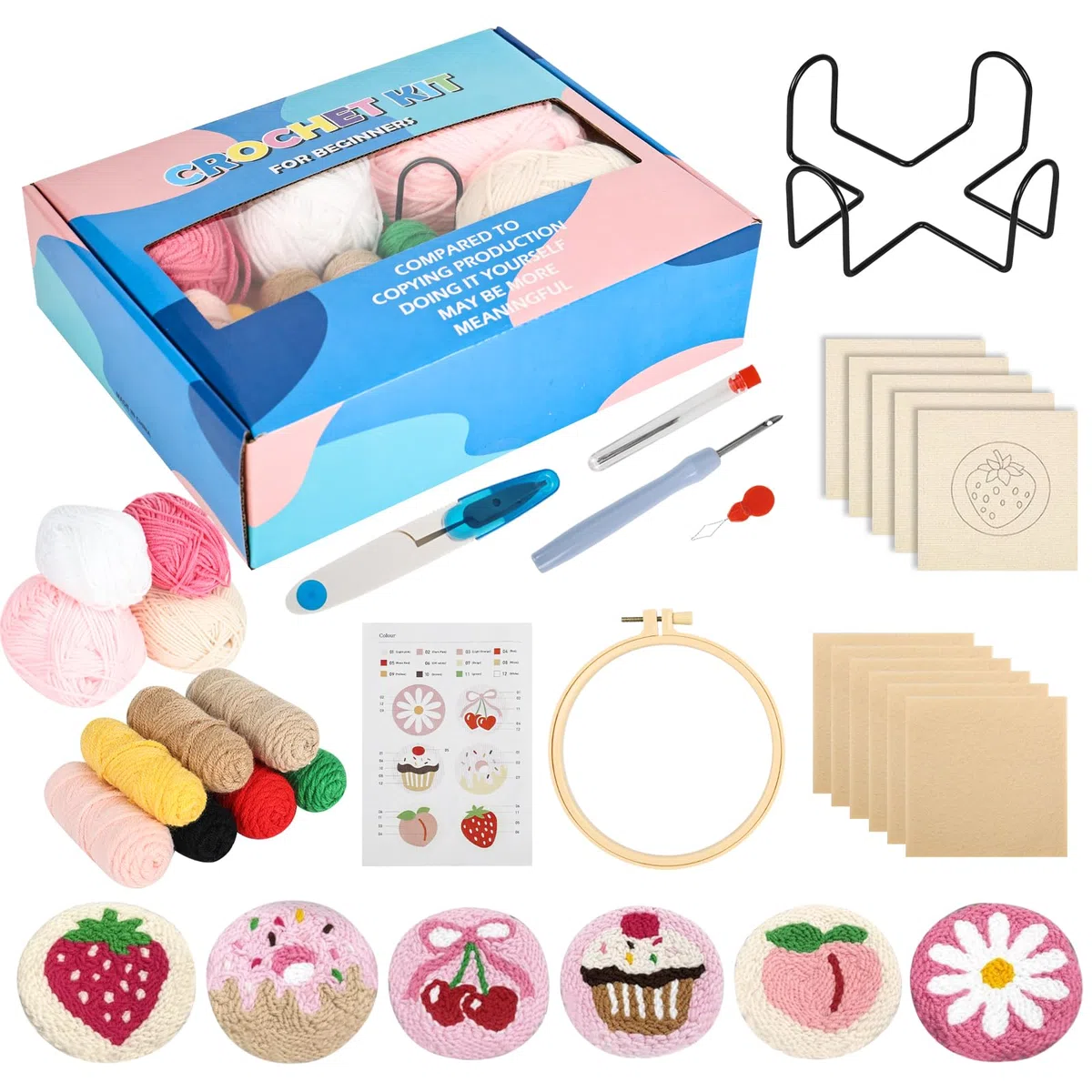 YYTECH 6 Stück Punch Needle Untersetzer Set, Punch Needle Set FüR AnfäNger, Craft Punch Needle Untersetzer, DIY Handwerk Stickerei Set Stickerei Coaster mit Anleitung für Anfänger Einfach
