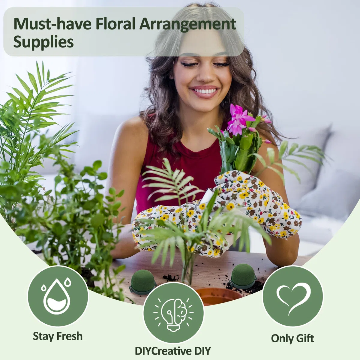 12 Stück Steckschaum Rund Grün Mit Klebepunkt Und 23m Blumendraht – Blumensteckschaum Für Frischblumen Gestecke, Hochzeit, Party, Weinflasche, Geschenkbox, DIY Floristik