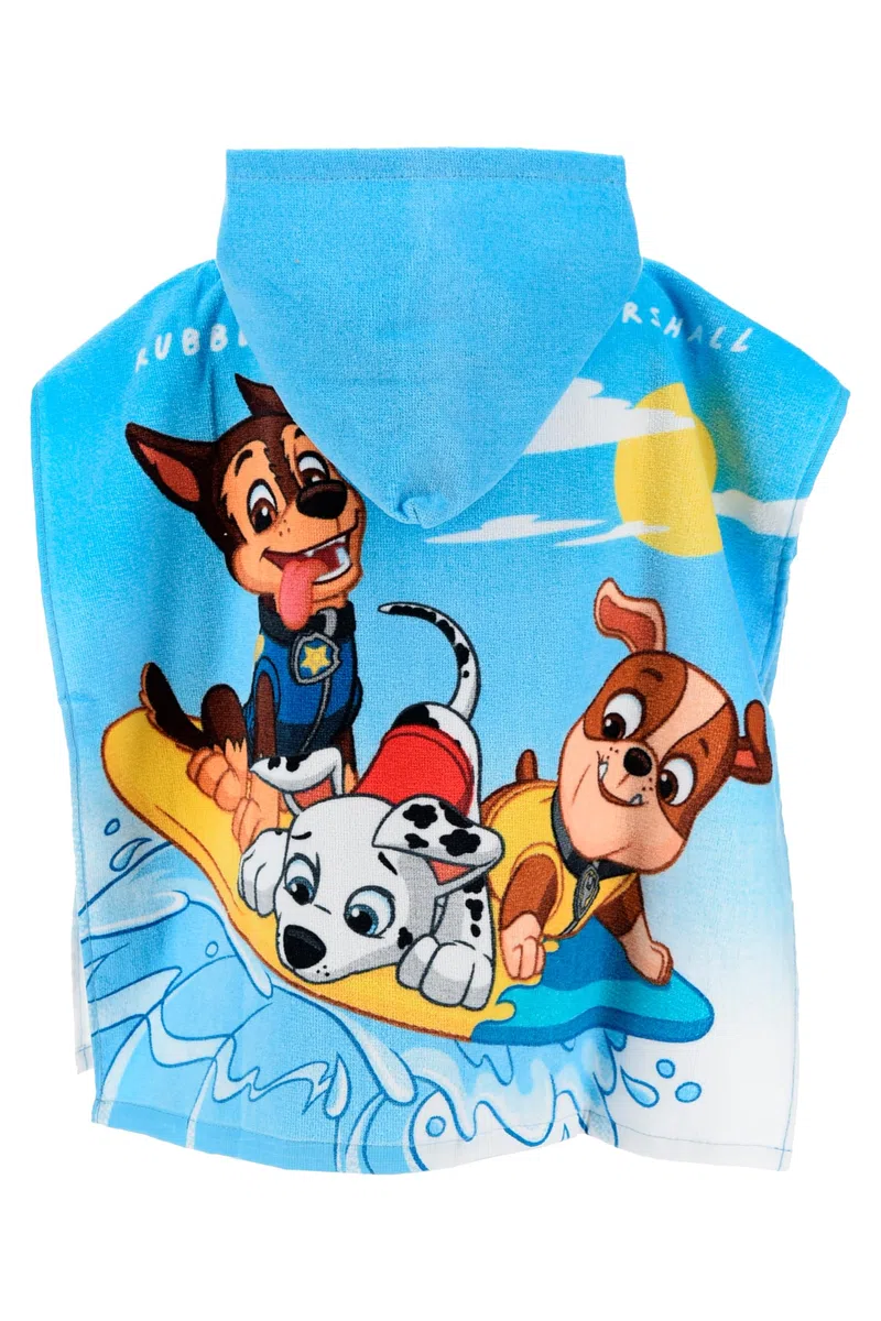 PAW PATROL Kinder Badeponcho mit Kapuze, Junge Mädchen Chase und Rubble Design, 100% Baumwolle, Schnelltrocknend, 55x110 cm, Handtuch, Strandtuch