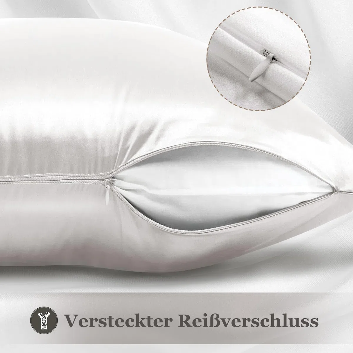 Adubor Seidenkissenbezug 40x80cm 100% Maulbeerseide Kissenbezugfür Haar und Haut - 22 Momme Seide - mit verstecktem Reißverschluss (Elfenbeinweiß, 1 Stück)