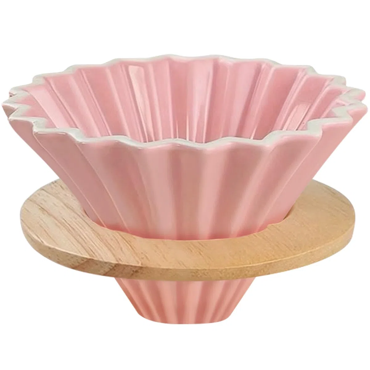 Keramik-Kaffeetropfer mit Holzbecherständer, zum Übergießen, elegante Blumenform, V60-Sieb für 1–2 Tassen, langsames Brühen, Zubehör für Zuhause, Cafés, Restaurants, Rosa