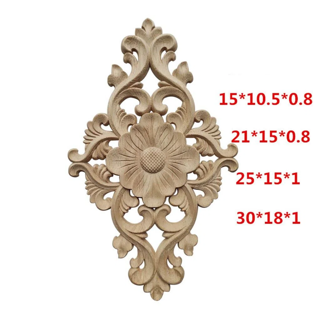 Holzornamente 2Pcs - Holzdekoration für Möbel, Wände & mehr - 100% Holz, Unlackiert, Oval, Schnitzereien, 2 Stück