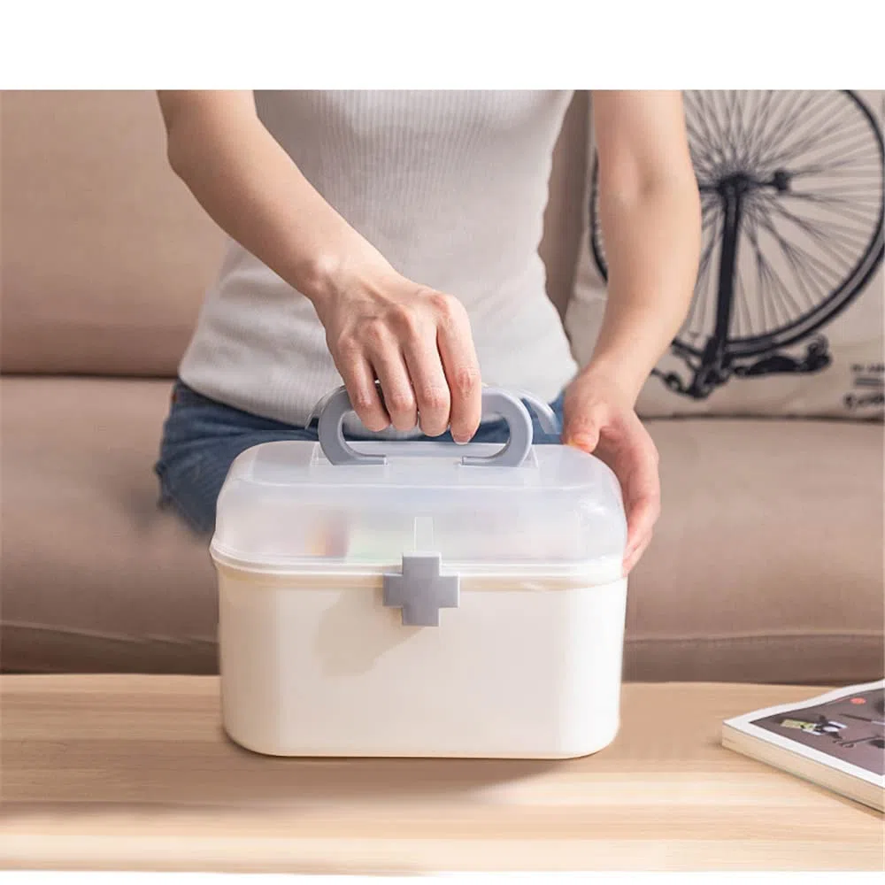 2 Schicht Tragbare Weiß Medizin Aufbewahrungsbox Erste Hilfe Medizinbox Medizin Schrank Medizin Organizer Medizin Aufbewahrungskoffer Koffer Hausapotheke Medizin Aufbewahrung Box Tragegriff(L)