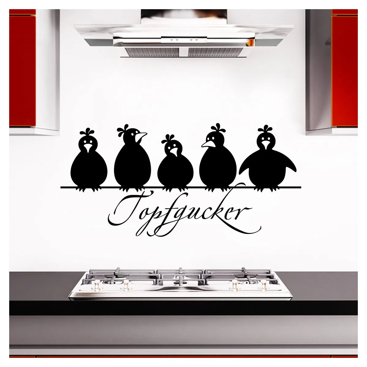 Grandora Wandtattoo Topfgucker 5 Vögel I schwarz 70 x 33 cm I Küche Spruch Zitat Aufkleber selbstklebend Wandaufkleber Wandsticker W862