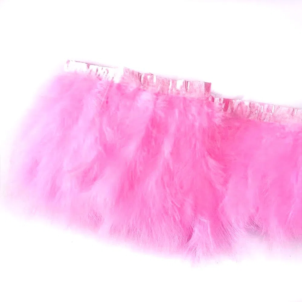 2 Meter 10-15cm Breit Flauschige Federborte,Federn Fransen Quaste Fransenborte Fransenband, Feder Fransen mit Satinband Dekoborte Dekoband Nähzubehör für DIY Basteln Kostüme Apparel Kleidung,Rosa