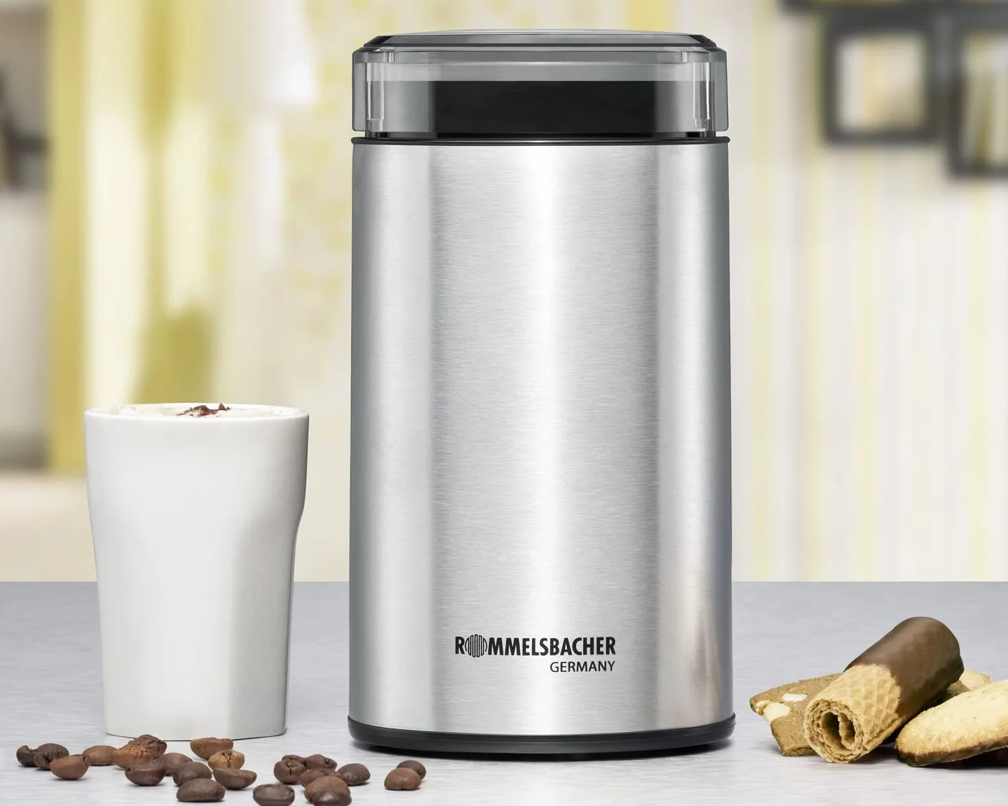 ROMMELSBACHER Kaffeemühle EKM 100 - Schlagmesser,Bohnenbehälter, Füllmenge 70 g, Mahlgrad über Mahldauer wählbar, auch für Gewürze, Zucker, Nüsse, 200 Watt